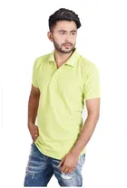 Poly Cotton Solid Polo Neck T-Shirt for Men, Lemon Yellow 