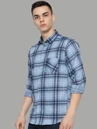 Full Sleeves Checkered Shirt for Men (Blue, M)