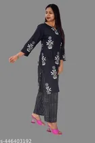 Rayon Printed Kurti with Palazzo for Women (Multicolor, M)