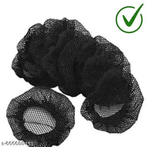 Cotton Hair Net Bun Cover Juda Net for Women and Girls (Black, Pack of 6)