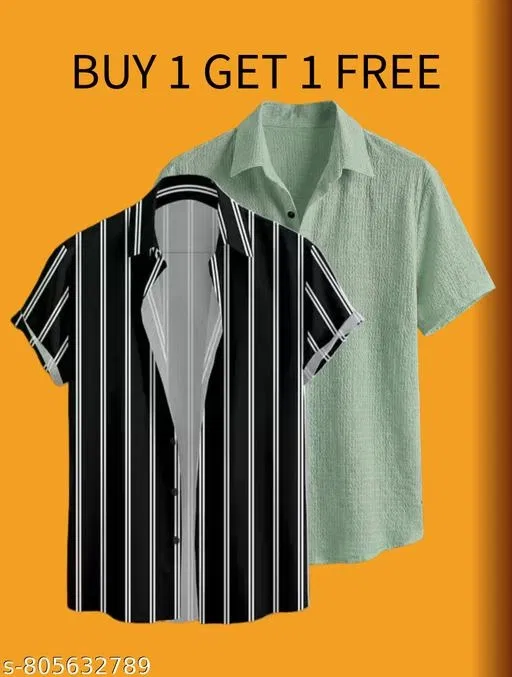 Casual Shirts for Men, Pack of 2 (Black, M)
