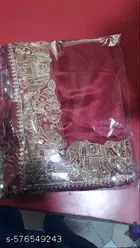 Georgette Solid Saree For Women, Red