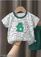 Hosiery Cotton Printed Clothing Set for Kids, Green & White 