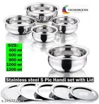 Stainless Steel Copper Bottom Handi Pot Set with Lid (Silver, Set of 5)