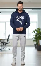 Fleece Printed Tracksuit for Men, Navy Blue & Grey 