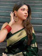 Silk Woven Design Saree for Women, Bottle Green 