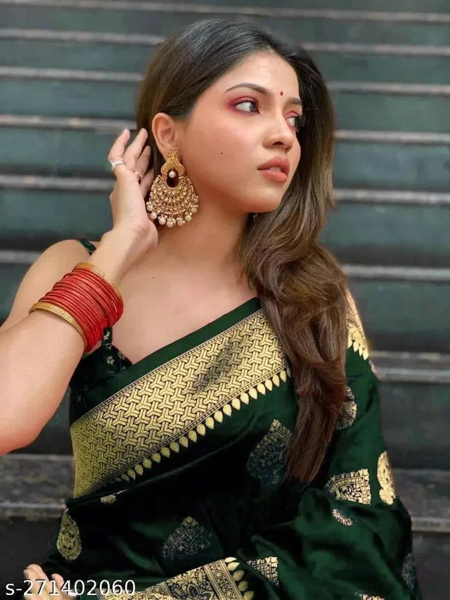 Silk Woven Design Saree for Women, Bottle Green (6.3 m)