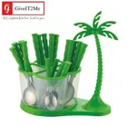 Stainless Steel 24 Pcs Cutlery Serving Set (Green, Set of 1)