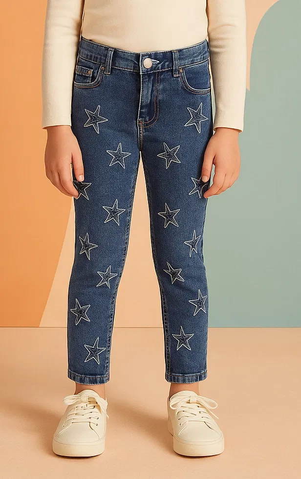 Straight fit Jeans for Girls (Blue, 4-6 Years)