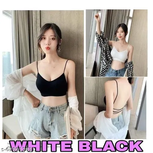 Cotton Bra for Women & Girls, White & Black, Pack of 2 (32B)