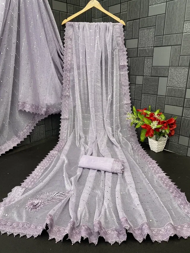 Lycra Blend Solid Saree for Women, Lavender (6.3 m)