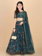 Net Embroidered Semi Stitched Lehenga for Girls 