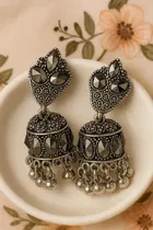 Women's Silver Oxidised Jhumka Earrings Combo  