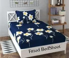 Cotton Feel Fitted (Elastic) Single bedsheet White Leaf Print