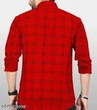 Cotton Blend Checked Shirt for Men, Red 