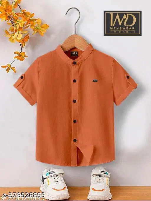 Solid Cotton Blend Mandarin Neck T-Shirt for Boys (Brown, 2-3 Years)