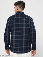 Cotton Blend Checked Shirts for Men, Navy Blue 