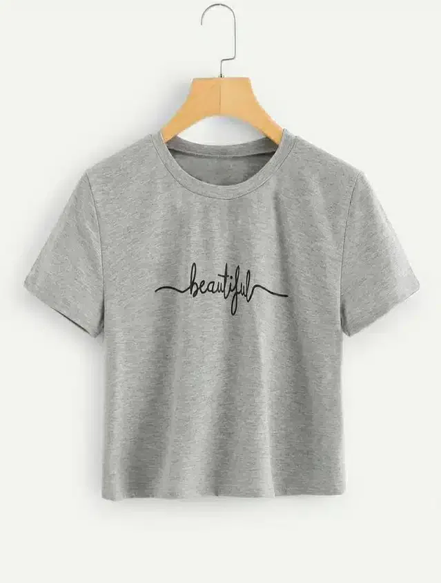 Printed Crop T-shirt for Women (Grey, XL)