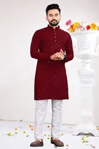 Cotton Blend Sequin Kurta for Men 