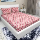 Arch Fab White Pink Floral Flat Double Bedsheet 88X90 Inch