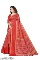 Silk Printed Saree for Women, Red 