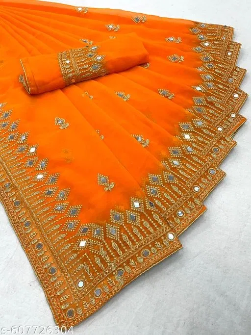Festive Saree for Women (Green, Free Size)