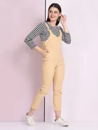 Cotton Blend Striped Jumpsuit for Women (Beige, S)