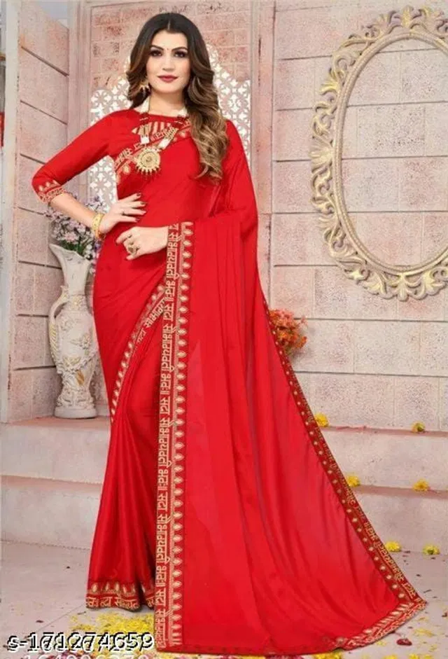 Vichitra Silk Solid Saree for Women (Red, 6.3 m)