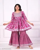 Rayon Printed Kurta with Sharara & Dupatta for Women 
