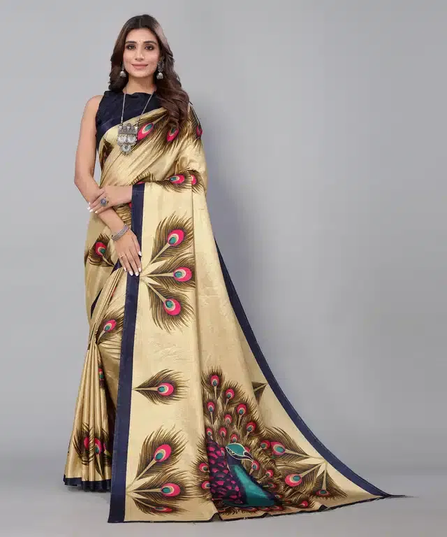 Women's Designer Art Silk Kalamakari Printed Saree with Blouse Piece (Peacock) (S-180)