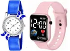 Analog & Smart Watch Combo for Women & Girls (Blue & Pink, Pack of 2)