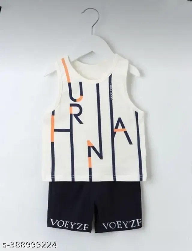 Cotton Printed Clothing Set for Boys (White & Black, 6-9 Months)
