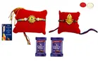 Metal 2 Pcs Rakhi with Greeting card, Roli & 2 Pcs Chocolate 
