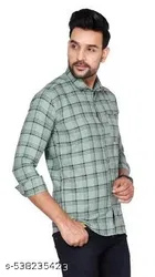 Cotton Blend Checked Shirt for Men, Olive 