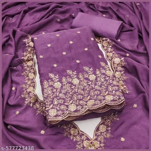 Vichitra Silk Punjabi/All Over Suits Semi-Stitched Suits (Lavender, 6.45 meter for Women (XL)