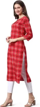 Women Crepe Checkered Kurta 