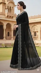 Georgette Embellished Saree For Women, Black