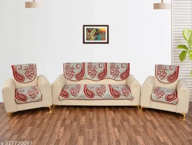 Jute 5 Seater Sofa Covers (Maroon, Set of 1)