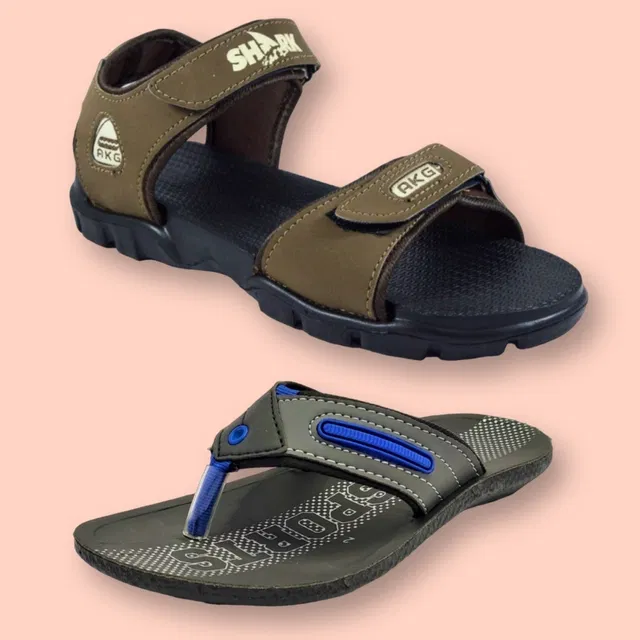 Slipper with Sandals for Men (Multicolor, 7) (Pack of 2)