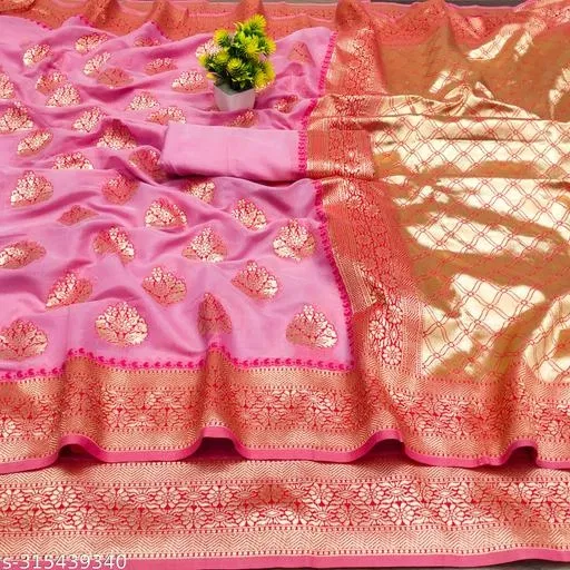 Cotton Zari Woven Saree for Women (Pink, 6.3 m)