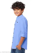 Solid Cotton Blend Mandarin Collar Long Sleeve Shirt for Boys 