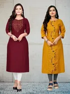 Solid Embroidered V-neck Kurti for Women, Pack of 2 