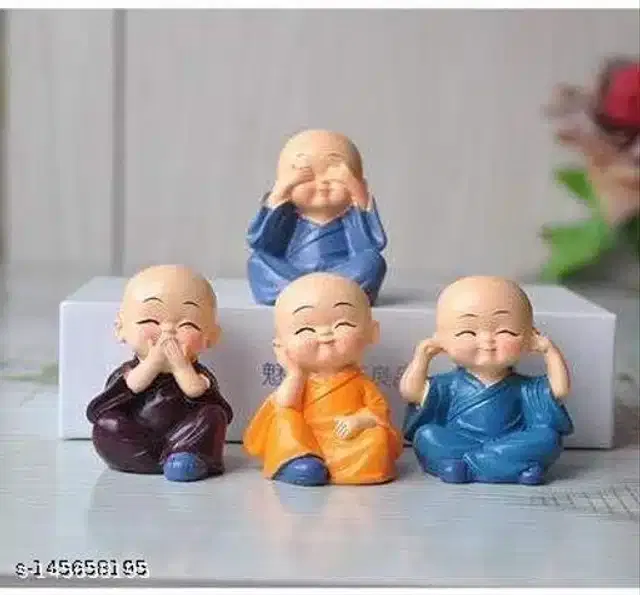 Baby Monk Buddha Showpieces (Multicolor, Pack of 4)