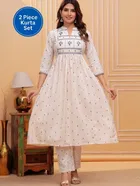 Rayon Embroidered Anarkali Women's Kurta with Pant Set 