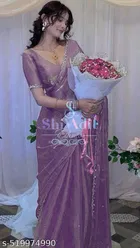 Organza Embellished Saree For Women, Purple