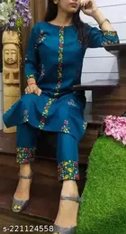 Trendy Cotton Blend Kurta with Pant for Women, Teal 