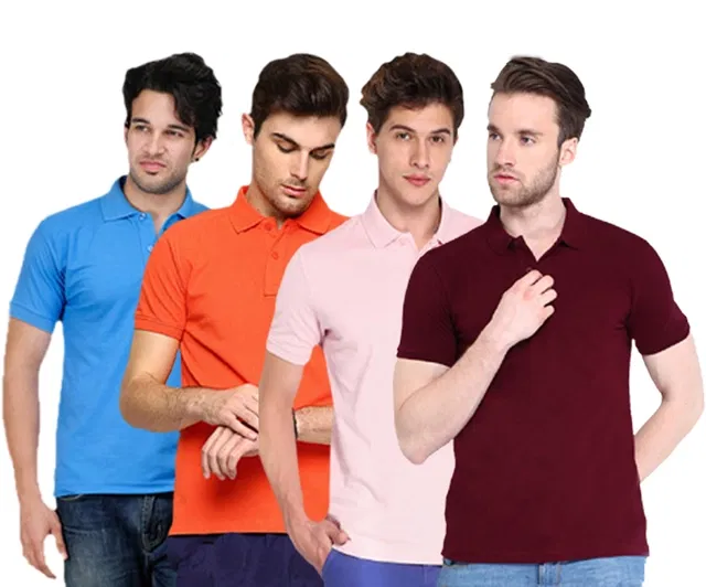 Polo Solid Pack of 4 T-shirts for Men (Multicolor, XL)