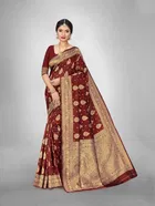Silk Woven Design Saree for Women, Maroon 