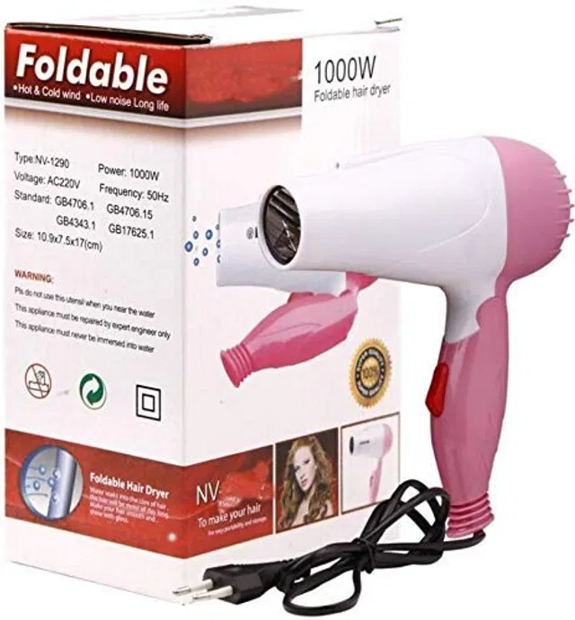 1290 Dual Speed Hair Dryer with Foldable Handle for Women and Men (1000 Watts) (Assorted) (Color May Vary)
