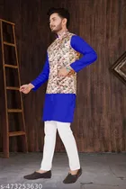 Colorblocked Cotton Kurta Set for Men 